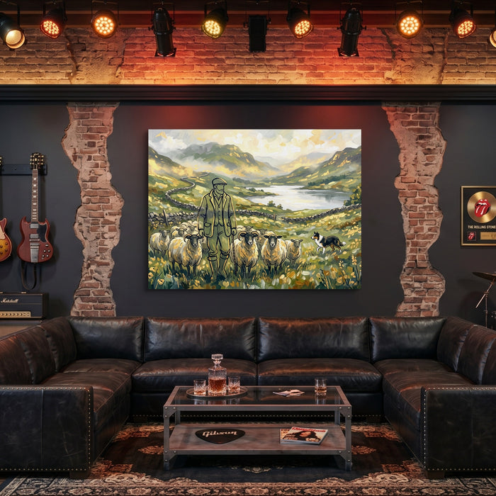 Shepherd Mountain Herd — shepherd mountain herd sq man cave guitar 1land flush print