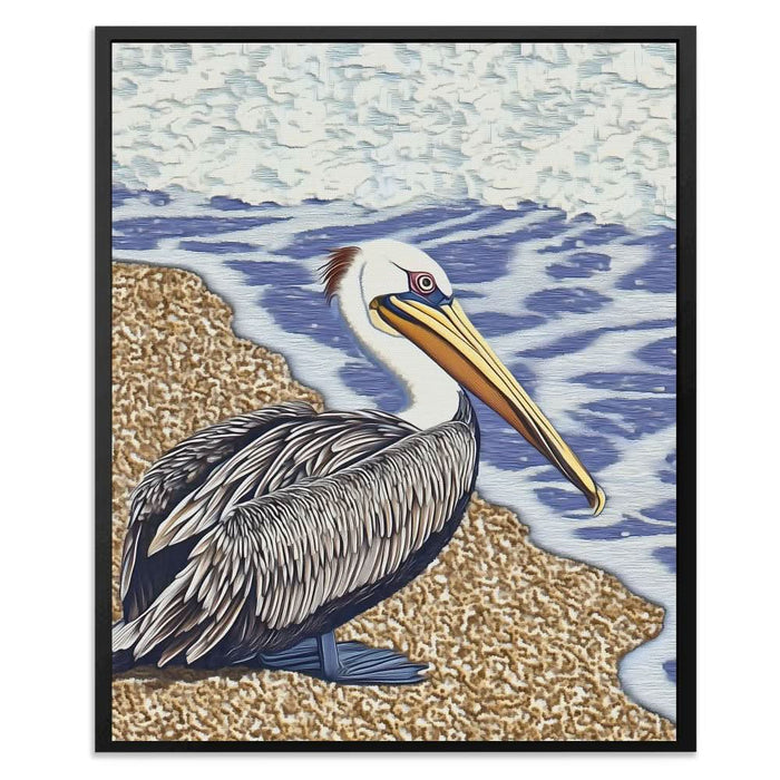 Shoreline Pelican - Beige Canvas Wall Art