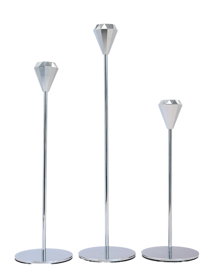 Silver Bloom Sculpt Candle Holders - Set of 3