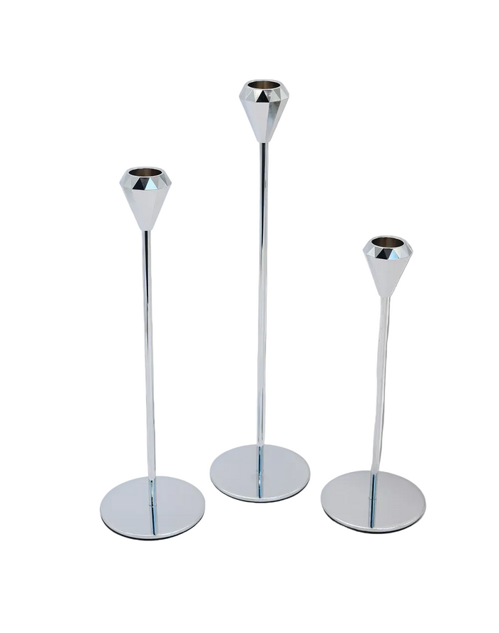 Silver Bloom Sculpt Candle Holders - Set of 3