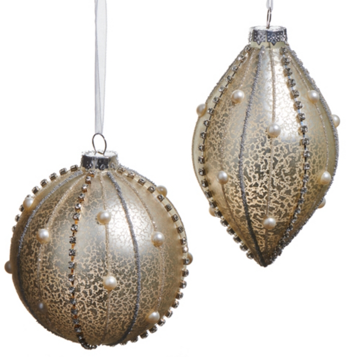 Silver Mercury Glass  And Pearl Ornament
