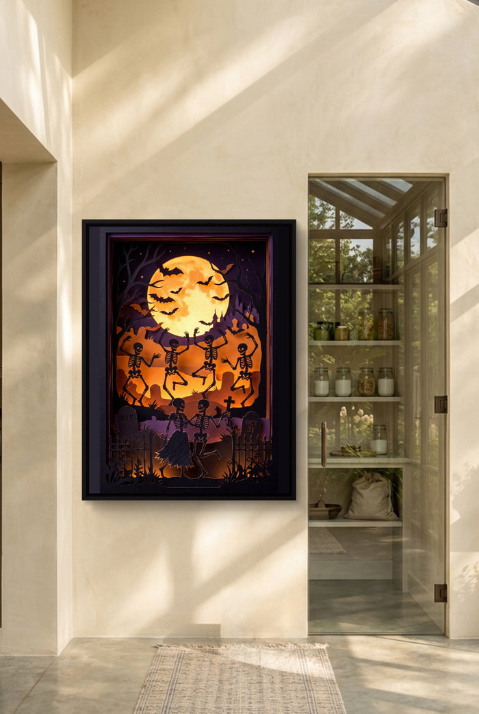 Skeleton Dance Papercut — skeleton dance papercut p interior room with doorway 1port framed black