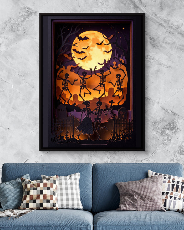 Skeleton Dance Papercut — skeleton dance papercut psd marble blue couch 1port framed black