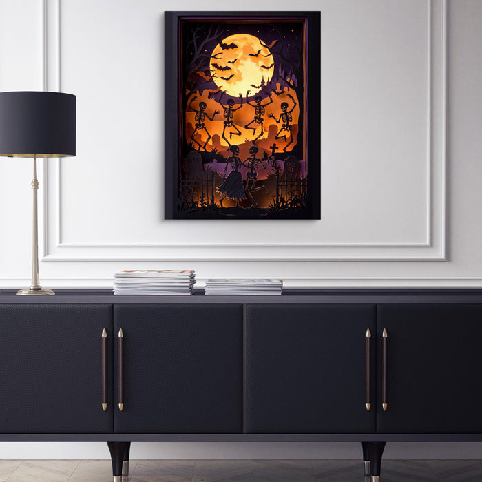 Skeleton Dance Papercut — skeleton dance papercut sq blue cabinet 1port flush print