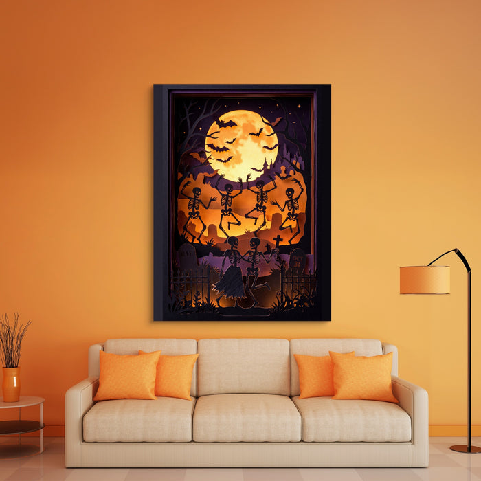 Skeleton Dance Papercut — skeleton dance papercut sq orange room 1port flush print
