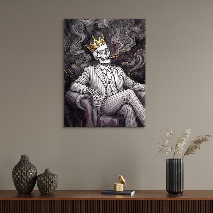 Skeleton King Smoking — skeleton king smoking sq wall desk bird 1port flush print