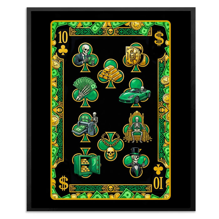 Skeleton Money Ten of Clubs Card canvas wall art