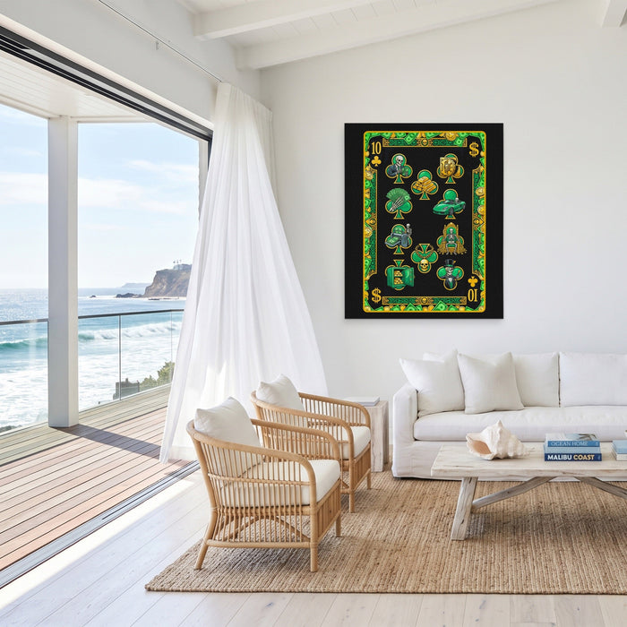Skeleton Money Ten of Clubs Card canvas wall art, room view