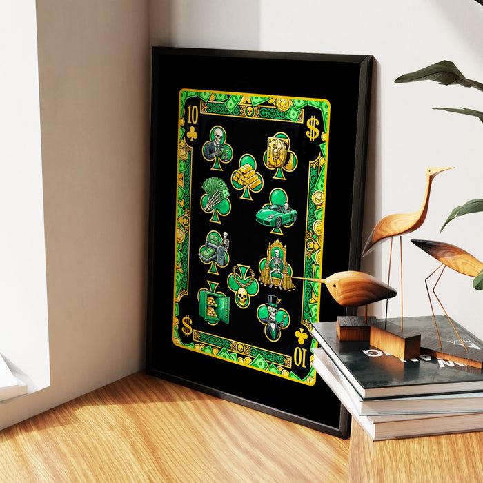 Skeleton Money Ten of Clubs Card canvas wall art, room view