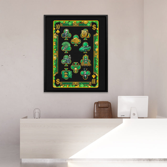 Skeleton Money Ten of Clubs Card canvas wall art, room view