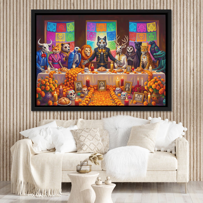 Skeletons Festive Gathering canvas wall art, room view