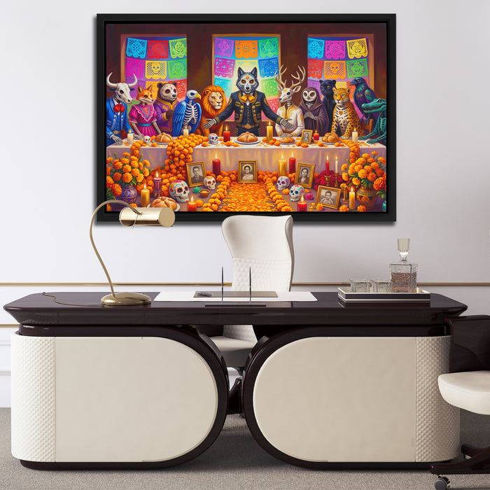 Skeletons Festive Gathering canvas wall art, room view