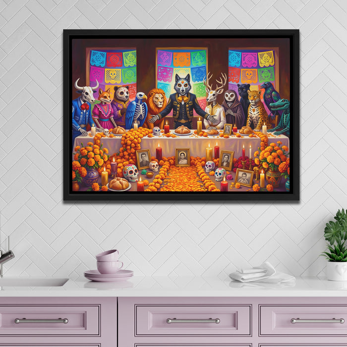 Skeletons Festive Gathering canvas wall art, room view