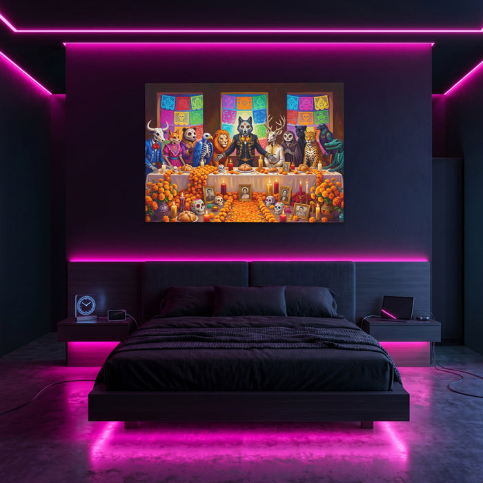 Skeletons Festive Gathering canvas wall art, room view