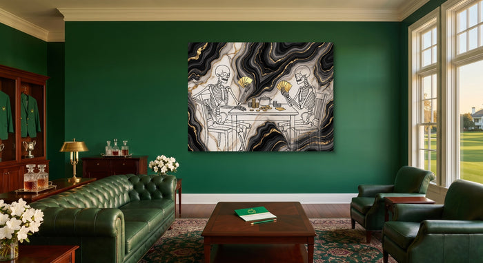 Skeletons Golden Game — skeletons golden game living room interior view 1land flush print