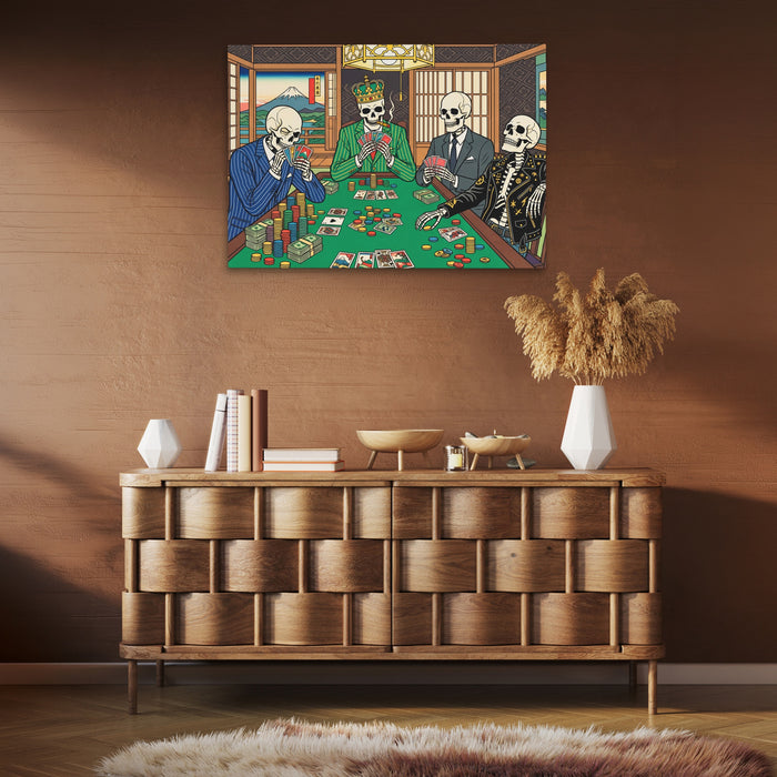 Skeletons Midnight Poker canvas wall art, room view