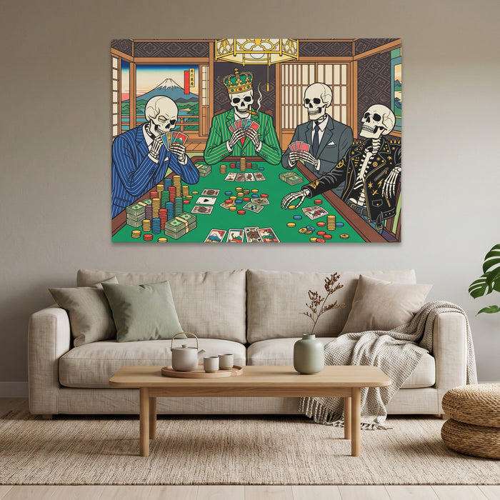 Skeletons Midnight Poker canvas wall art, room view