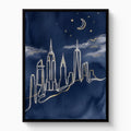 Skyline Golden Night — skyline golden night white studio framed black