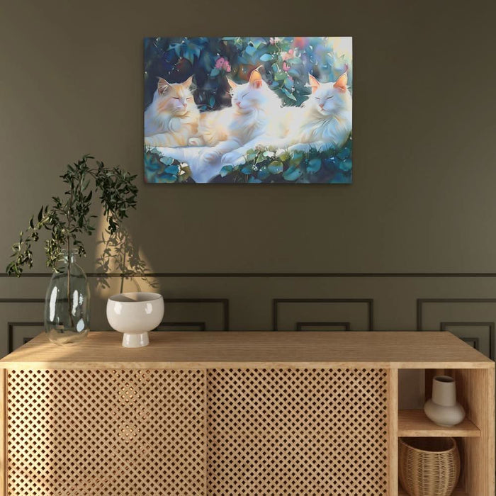 Sleeping White Cats - Bear Wall Art in Black Frame