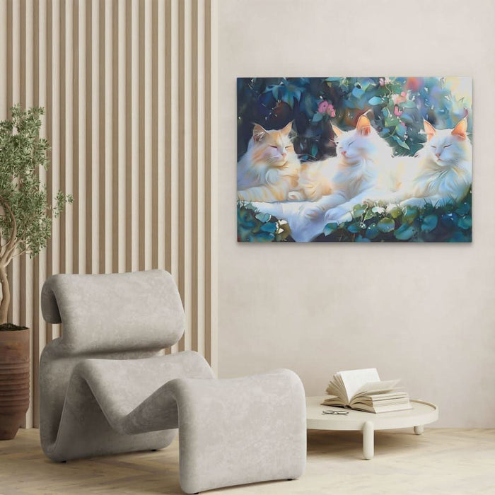Sleeping White Cats - Large Canvas Print