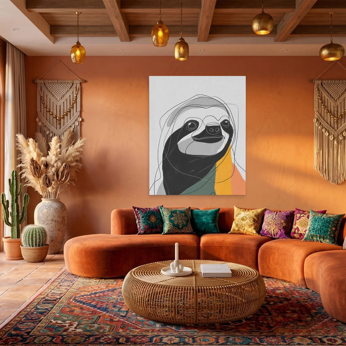 Sloth Ink Smile canvas wall art, room view