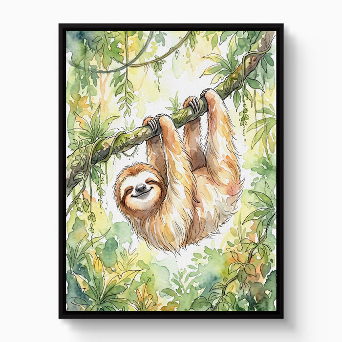 Sloth Watercolor — sloth watercolor white studio framed black