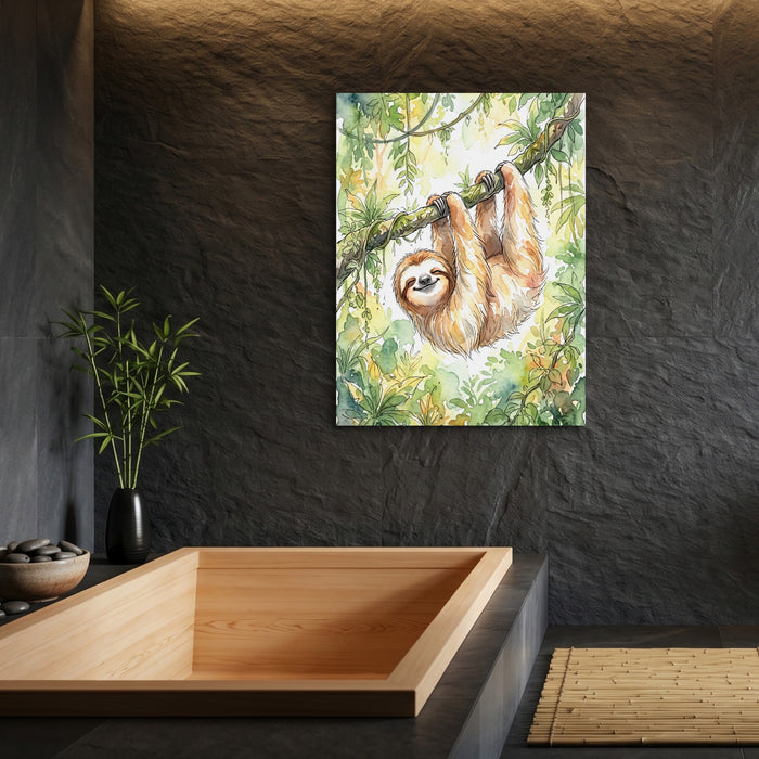 Sloth Watercolor — sloth watercolor sq bamboo bathroom 1port flush print