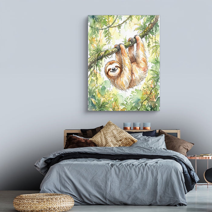 Sloth Watercolor — sloth watercolor sq land comfortable bedroom 1port flush print