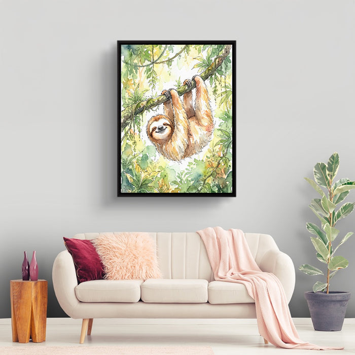 Sloth Watercolor — sloth watercolor sq land nice living room 1port framed black