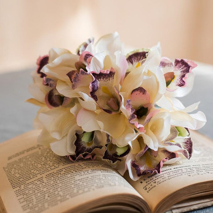 Small Silk Cymbidium Orchid Bouquet (7 Stems, 3 - inch Blooms) - Ed's Plant Shop