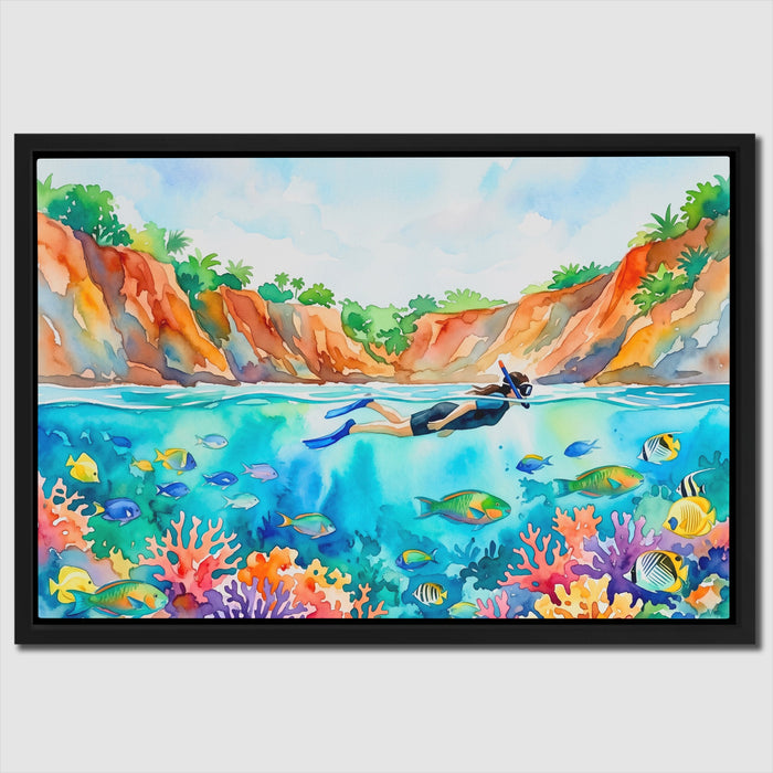Snorkeler Coral Reef canvas wall art
