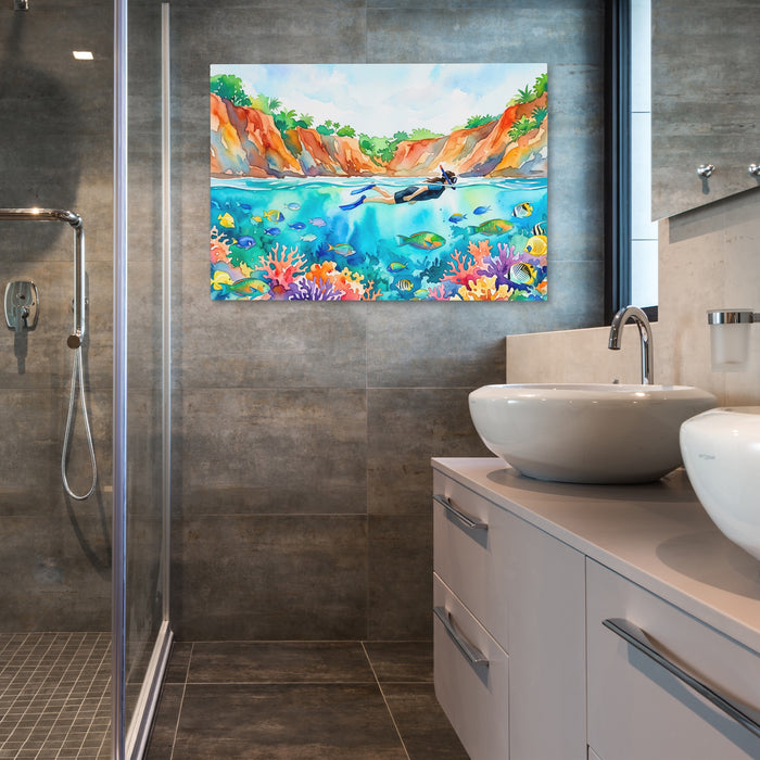 Snorkeler Coral Reef canvas wall art, room view