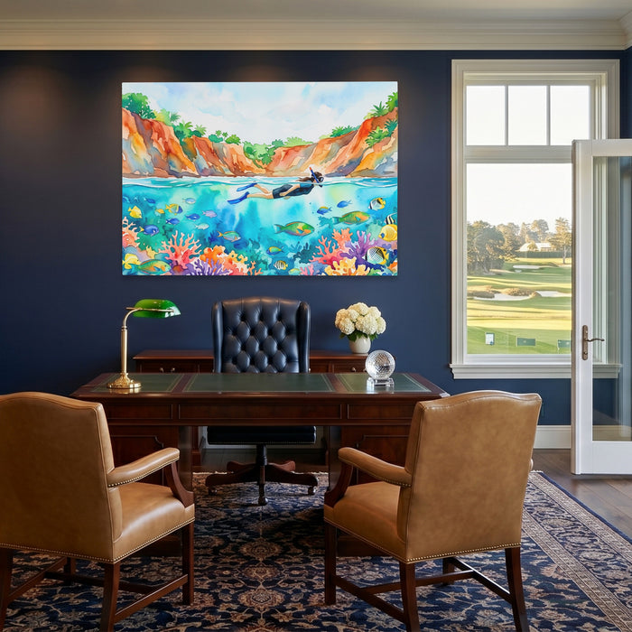 Snorkeler Coral Reef canvas wall art, room view