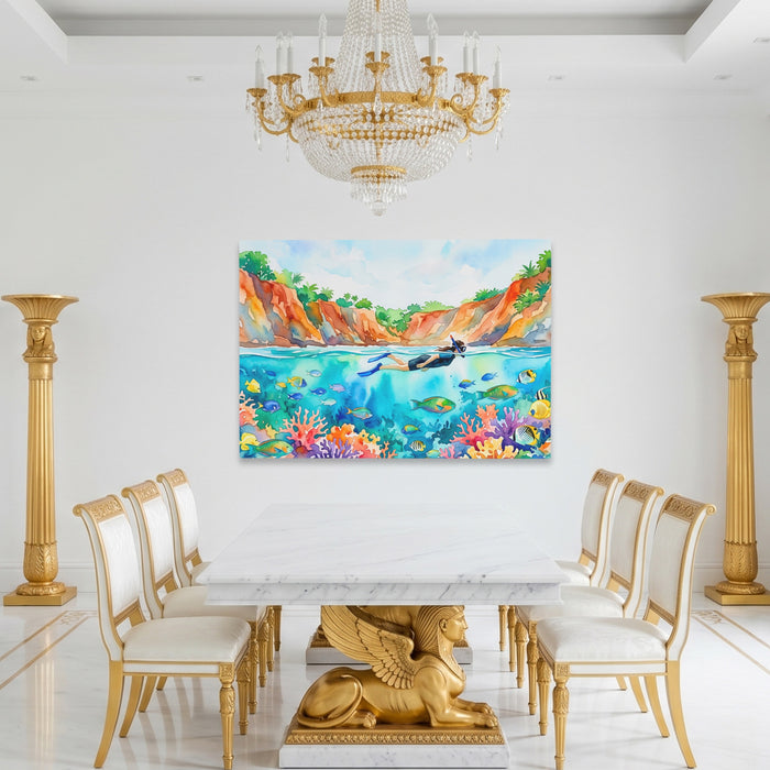 Snorkeler Coral Reef canvas wall art, room view