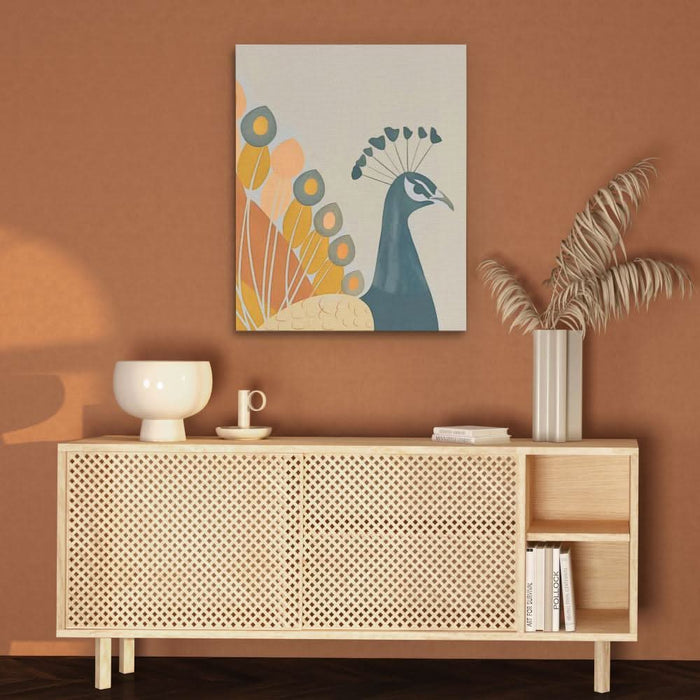 Soft Peacock - Beige Bird Canvas Print