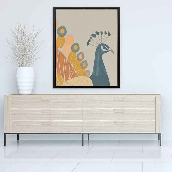 Soft Peacock - Bird Wall Art in Black Frame