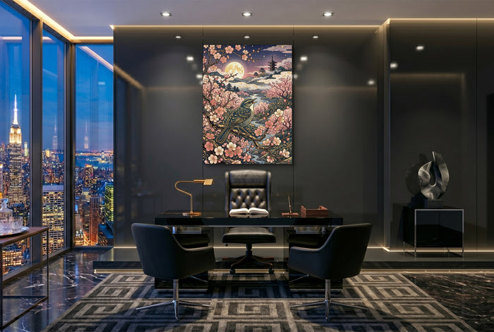 Songbird Sakura Moon — songbird sakura moon office with city view 3 1port flush print