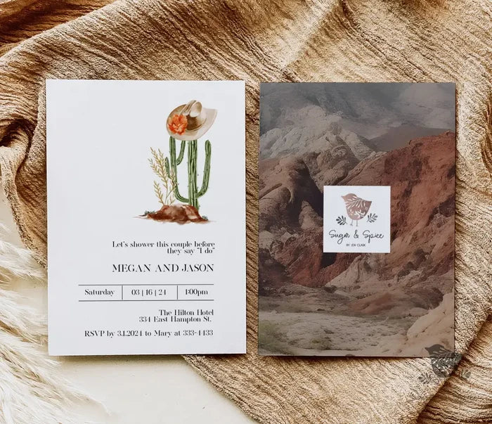Country Western Cactus Bridal Shower Invitation - Premium  from Sugar and Spice Invitations - Just $1.95! Shop now at Sugar and Spice Paper