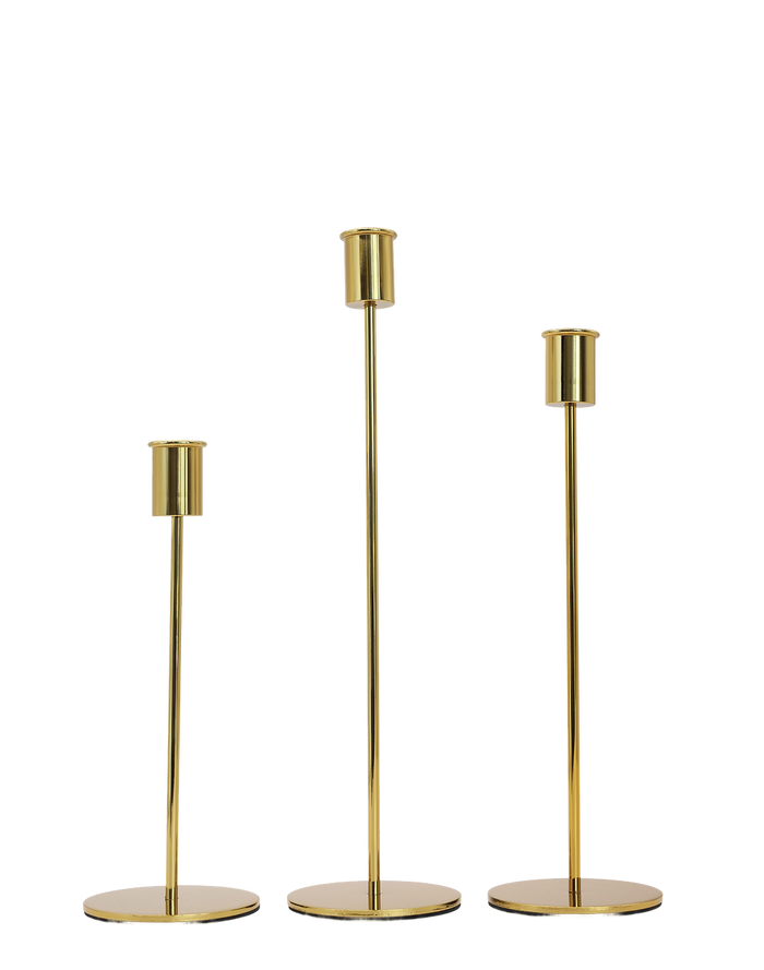 Sovereign Gold Taper Candle Holders  Set of 3