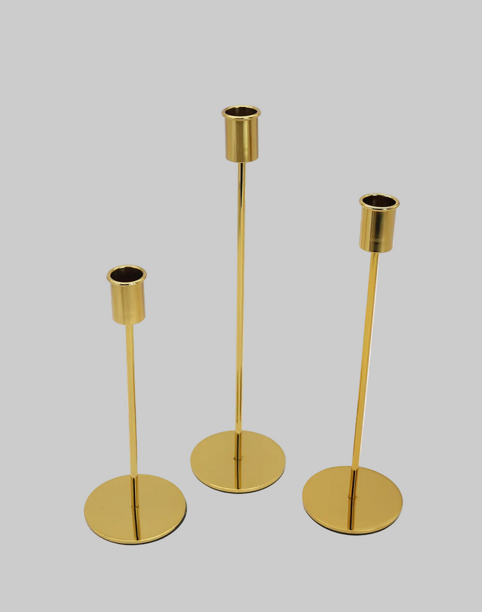 Sovereign Gold Taper Candle Holders  Set of 3
