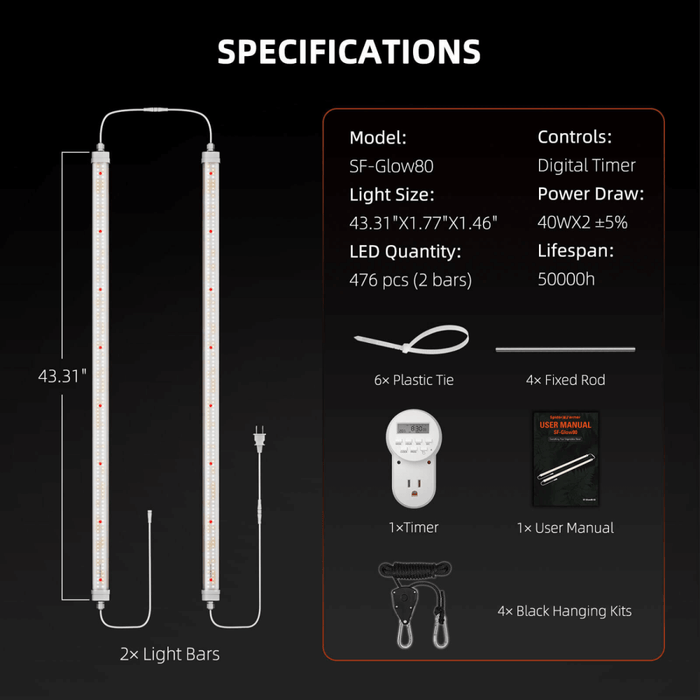 Spider Farmer Glow80 80W Full Spectrum LED Grow Light | Sunlike Spectrum for All Growth Cycles - Ed's Plant Shop