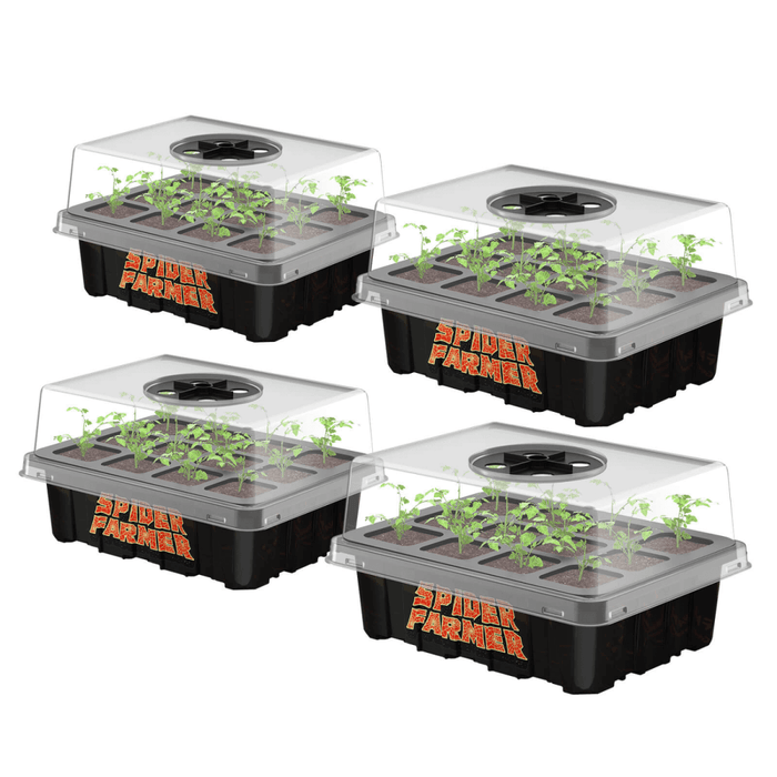 Spider Farmer Seed Starting Trays (4 - Pack) | 12 - Cell Trays with Domes for Optimal Germination - Ed's Plant Shop