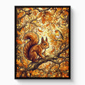Squirrel Autumn Branch — squirrel autumn branch white studio framed black