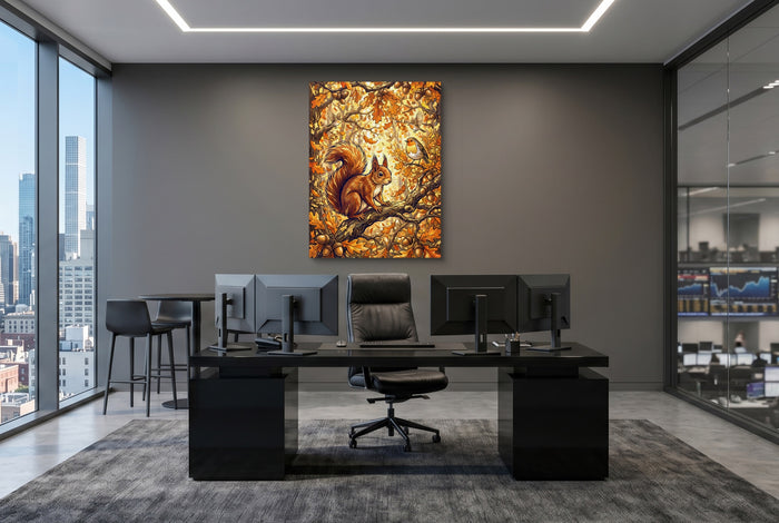 Squirrel Autumn Branch — squirrel autumn branch office desk with monitors 1port flush print