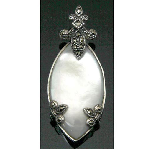 Sterling Silver Mother of Pearl Marcasite Pendant