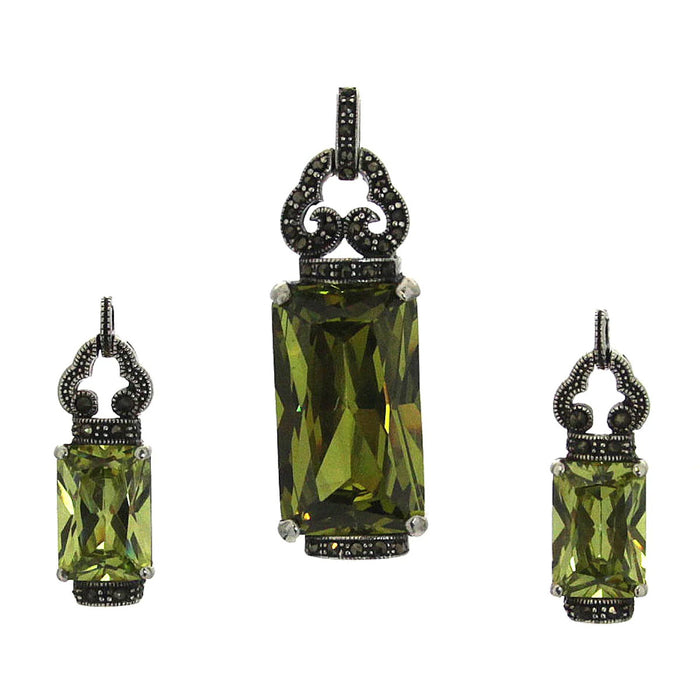 Sterling Silver Pendant & Earring Set Marcasite