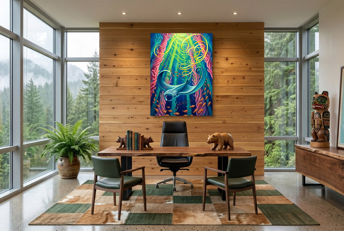 Stingray's Reef Dance — stingray's reef dance office with wooden desk 1port flush print