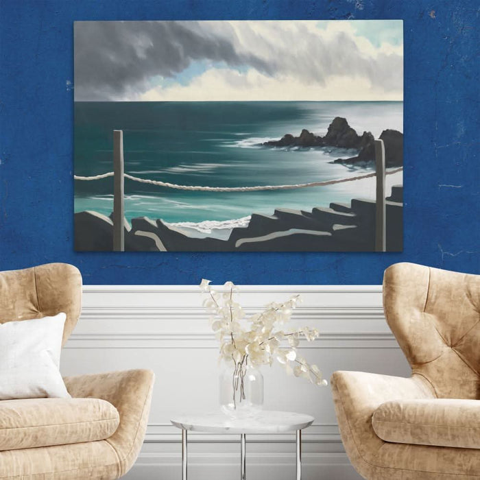 Stormy Bridge View - Blue Canvas Wall Art
