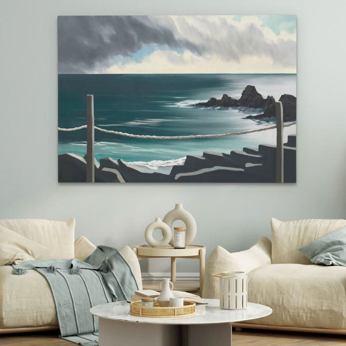 Stormy Bridge View - Landscapes Wall Art in Black Frame