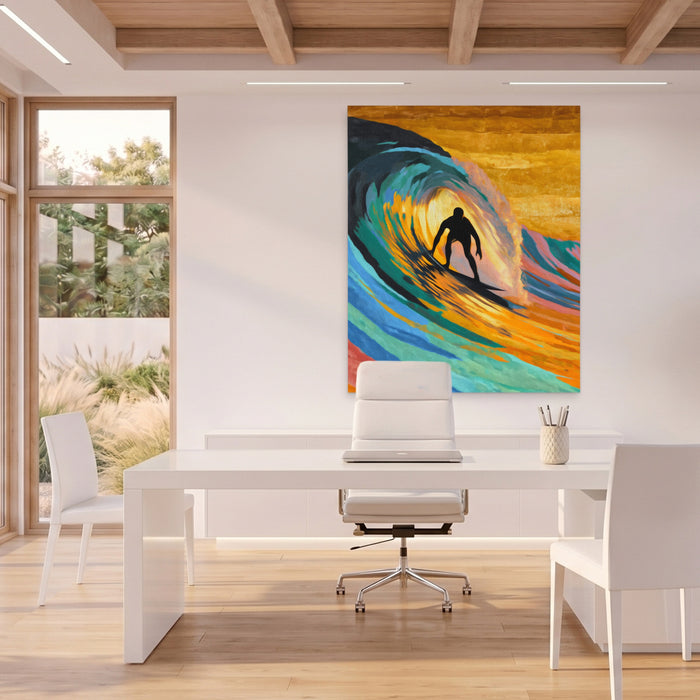 Surfer Constructivist Wave canvas wall art, room view